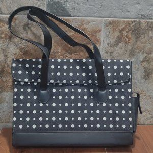Black and White Polka Dot Padded Computer Tote Bag Cellphone Pocket